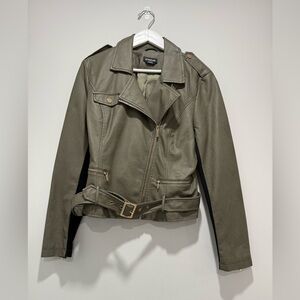 NEW bebe Women's Olive Faux Leather Jacket Size L NWOT
